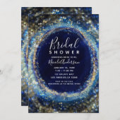 海ブルー&金ゴールドラきらめくイトブライダルシャワー 招待状 (正面/裏面)