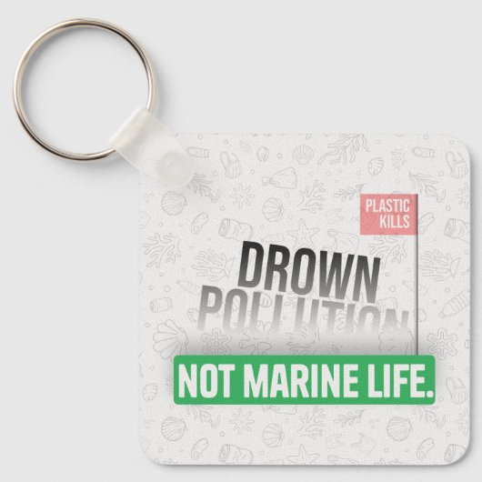 海プラスチック汚染認識度タイポグラフィ キーホルダー (正面)