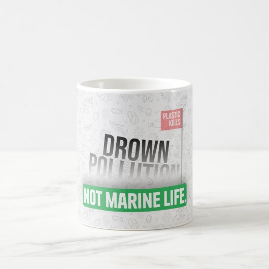 海プラスチック汚染認識度タイポグラフィ コーヒーマグカップ (中央)