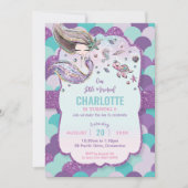 海プールの下の人魚の誕生日パーティパープル 招待状 (正面)