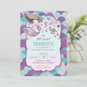 海プールの下の人魚の誕生日パーティパープル 招待状 (スタンド正面)