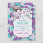 海プールの下の人魚の誕生日パーティパープル 招待状 (正面/裏面)