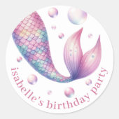 海プールの下の人魚パーティーありがとうステッカー ラウンドシール (正面)