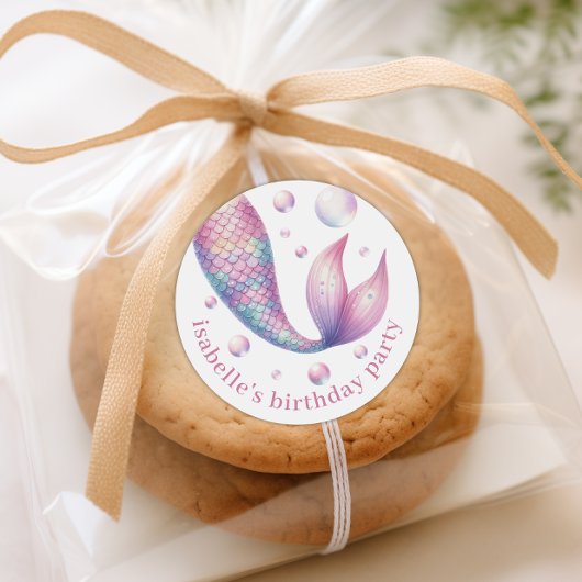 海プールの下の人魚パーティーありがとうステッカー ラウンドシール