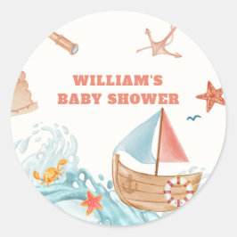 海ボーイアドベンチャーセーリングボートベビーシャワー ラウンドシール