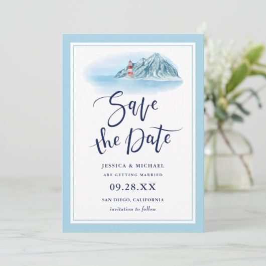 海マウンテンライトハウスブルーウォーター結婚カラー セーブザデート (スタンド正面)