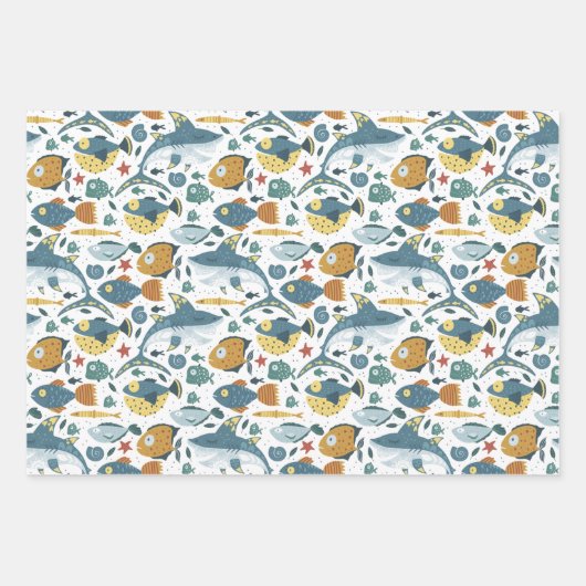 海マリンシーシャークフィッシュチャイルドキッド誕生日 ラッピングペーパーシート (正面)