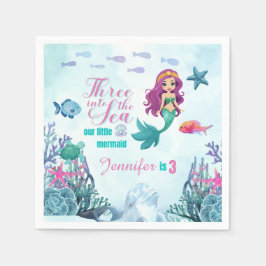 海マーメイドテーマ3歳の誕生日パート スタンダードカクテルナプキン