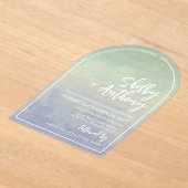 海ミストブルーティール(緑がかった色)アーチフレー結婚ム アクリル招待状 (レイダウン)