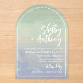 海ミストブルーティール(緑がかった色)アーチフレー結婚ム アクリル招待状 (正面)