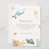 海ミニマル鯨の赤ちゃんシャワーの下で中性 サンキューカード (正面)