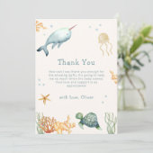 海ミニマル鯨の赤ちゃんシャワーの下で中性 サンキューカード (スタンド正面)