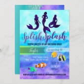 海メルメイドトリオ誕生日招待状 招待状 (正面/裏面)