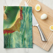 海メルメイド葉巻ラベルプリント キッチンタオル (四つ折り)