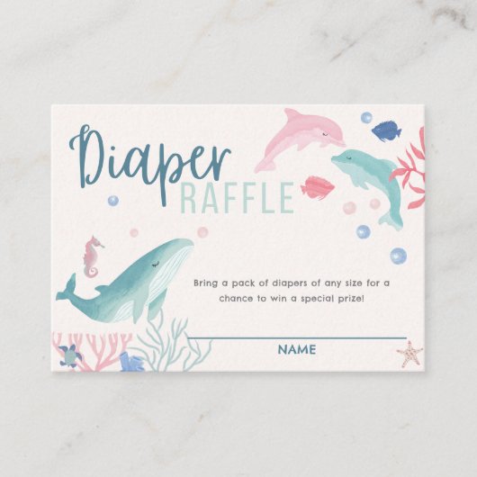 海モダンおむつラッフルベビーシャワーの下 エンクロージャーカード (正面)