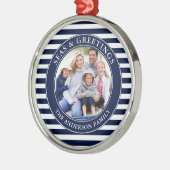 海モダンと挨拶フォトブルーストライプホテル メタルオーナメント (左)