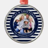 海モダンと挨拶フォトブルーストライプホテル メタルオーナメント (正面)