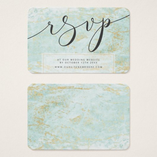 海モダンと金ゴールドの大理石対応RSVPカードの挿入 (正面&裏面)
