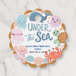 海モダンのエレガント誕生日の下の水色4 フェイバータグ