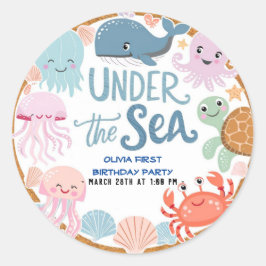 海モダンのエレガント誕生日の下の水色4 ラウンドシール