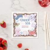 海モダンのエレガント誕生日の下の水色6 スタンダードカクテルナプキン (インサイチュ)