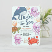 海モダンのエレガント誕生日の下の水色6 招待状 (スタンド正面)