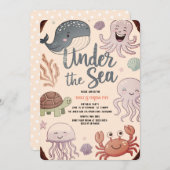 海モダンのエレガント誕生日の下の水色8 招待状 (正面/裏面)