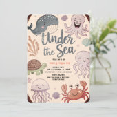 海モダンのエレガント誕生日の下の水色8 招待状 (スタンド正面)