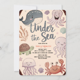 海モダンのエレガント誕生日の下の水色8 招待状