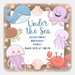 海モダンのエレガント誕生日下の水色2 スクエアシール