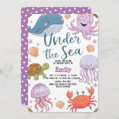 海モダンのエレガント誕生日下の水色2 招待状 (正面/裏面)