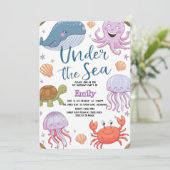 海モダンのエレガント誕生日下の水色2 招待状 (スタンド正面)