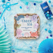 海モダンのエレガント誕生日下の水色 ペーパープレート (パーティー)