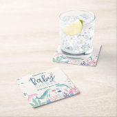 海モダンの赤ちゃんシャワーの下の水色 スクエアペーパーコースター (インサイチュ)