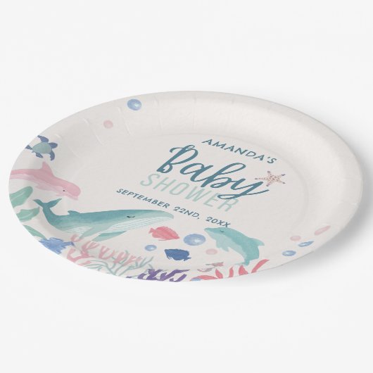 海モダンの赤ちゃんシャワーの下の水色 ペーパープレート (アングル)