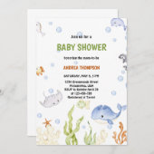 海モダンの赤ん坊のシャワー男女兼用の下 招待状 (正面/裏面)