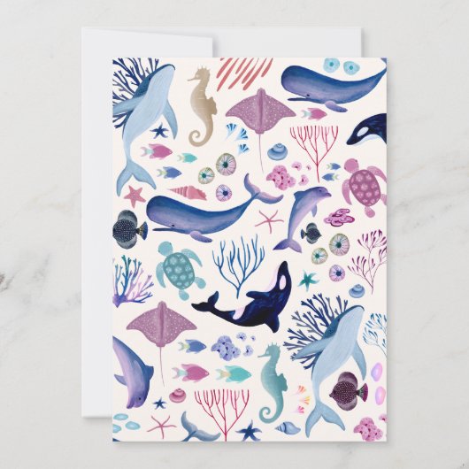 海モダンの赤ん坊のシャワー男女兼用の下 招待状 (裏面)