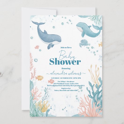海モダンの赤ん男女兼用坊のシャワー 招待状 (正面)