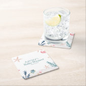 海モダンウミガメヒトデの女の子ベビーシャワー スクエアペーパーコースター (インサイチュ)