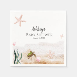 海モダンウミガメヒトデの女の子ベビーシャワー スタンダードカクテルナプキン