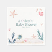 海モダンウミガメヒトデの女の子ベビーシャワー スタンダードカクテルナプキン (正面)