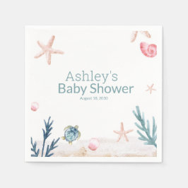 海モダンウミガメヒトデの女の子ベビーシャワー スタンダードカクテルナプキン