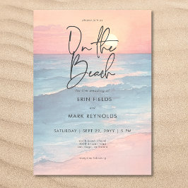 海モダンサンセットウォーターカラーオンビーチ結婚式 招待状