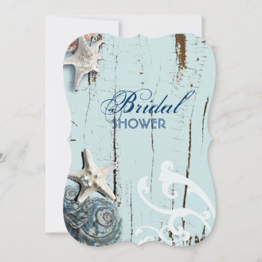海モダンシーシェルビーチブライダルシャワー 招待状 (正面)