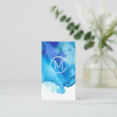 海モダンビーチイブルーウォーターカラーモノグラム 名刺 (スタンド正面)