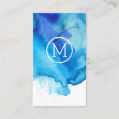 海モダンビーチイブルーウォーターカラーモノグラム 名刺 (正面)