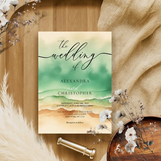 海モダンビーチウォーターカラーサニー 招待状