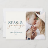 海モダンビーチファミリーフォトホリデーカード (正面)