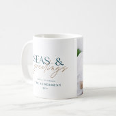 海モダンビーチファミリーフォトホリデーカード コーヒーマグカップ (正面左)