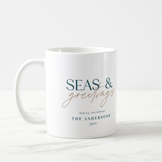 海モダンビーチファミリーフォトホリデーカード コーヒーマグカップ (左)